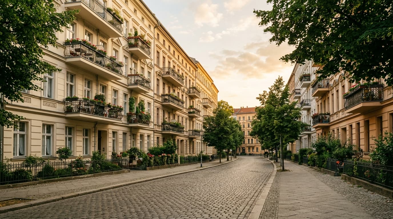 Wohnstraße mit Altbauten in Berlin, Deutschland