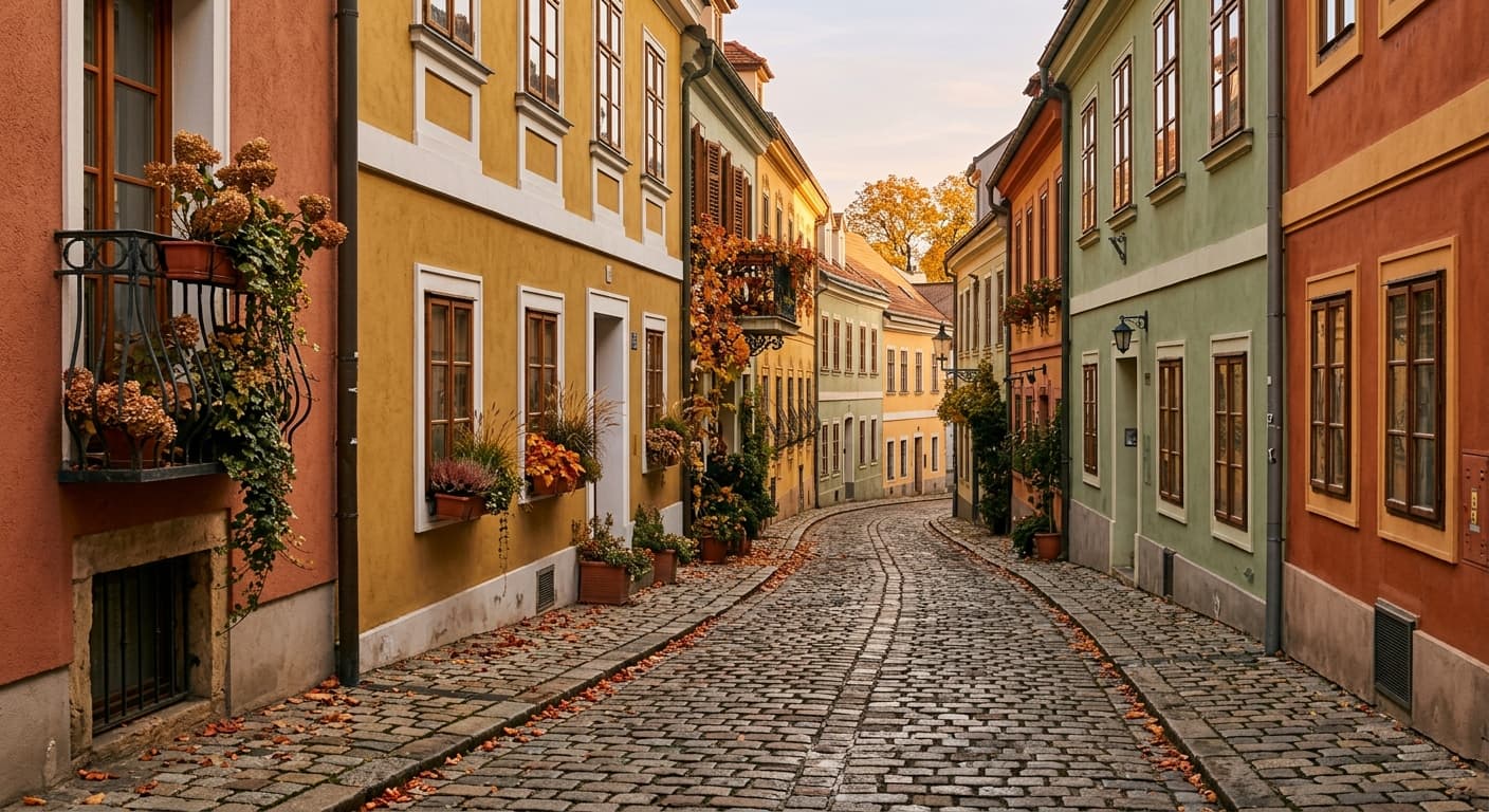 Rue résidentielle aux façades classiques dans un quartier de Vienne, Autriche