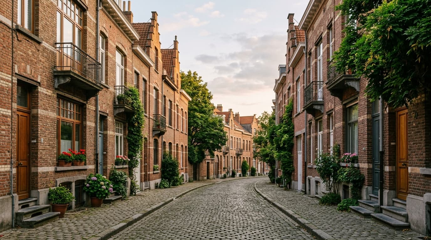 Gepflasterte Wohnstraße in Brüssel, Belgien