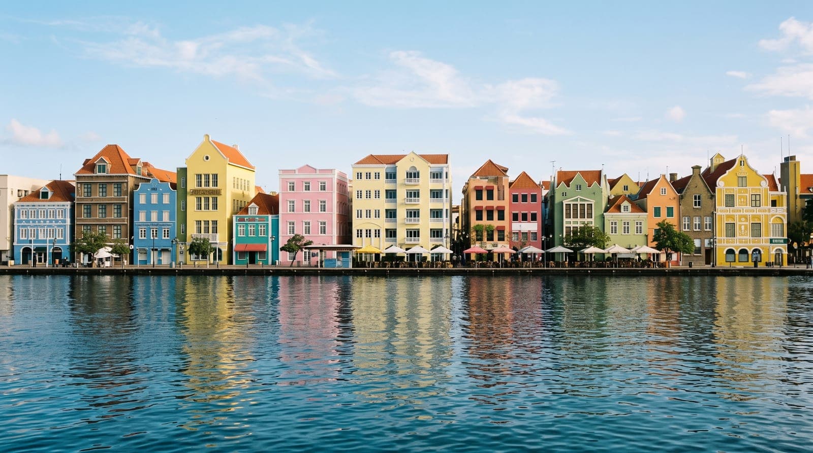 Bunte Fassaden im niederländischen Stil am Hafen von Willemstad, Curaçao