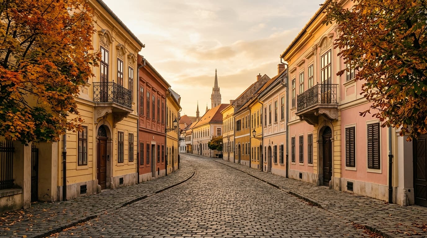 Rue résidentielle calme du quartier du Château de Buda, à Budapest, Hongrie