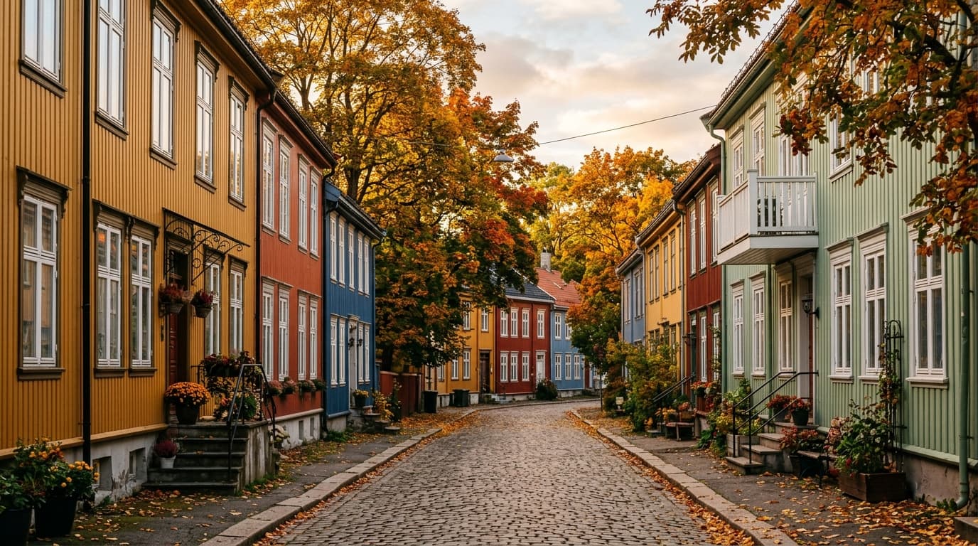 Rue résidentielle aux façades colorées du quartier de Grünerløkka à Oslo, Norvège