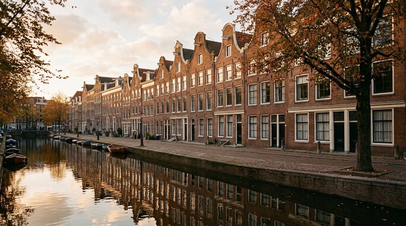 Maisons à pignon le long d'un canal à Amsterdam, Pays-Bas