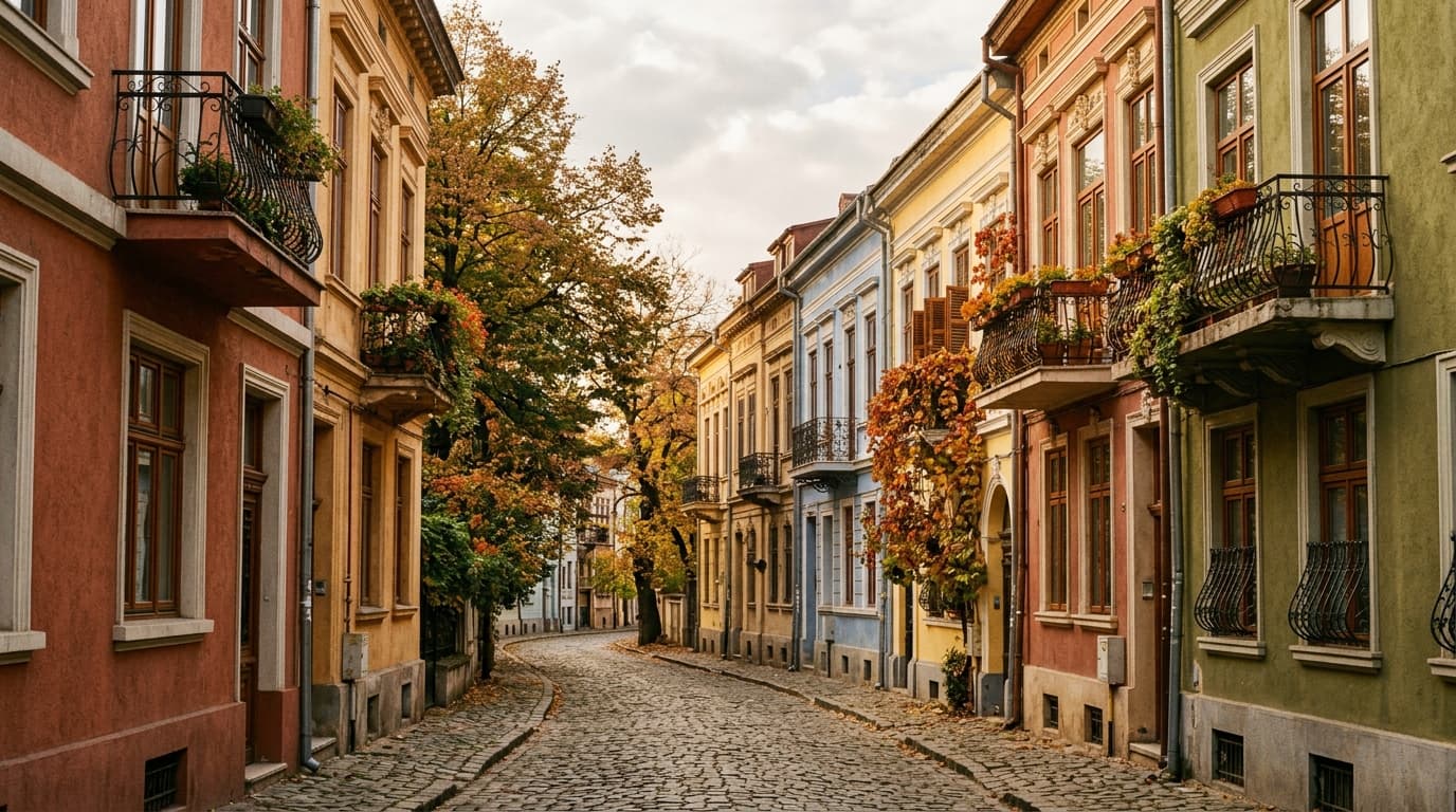 Wohnstraße im historischen Viertel von Bukarest, Rumänien
