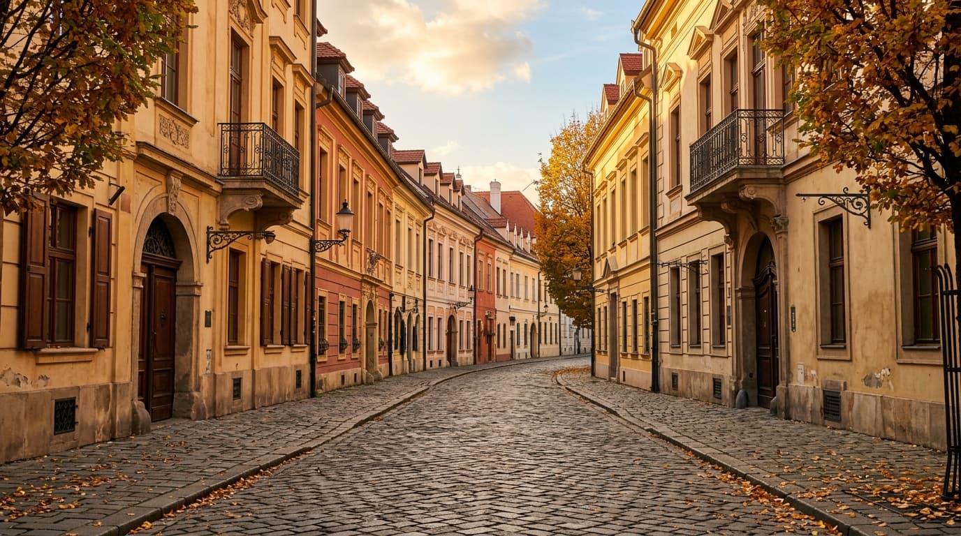 Rue résidentielle pavée de la vieille ville de Bratislava, Slovaquie, façades colorées d'Europe centrale